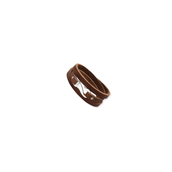 Men's Stainless Steel Brown Leather Wrap Bracelet The Ring Austin Round Rock, TX