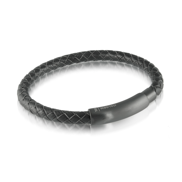 Matte Black Steel and Black Woven Leather Bracelet with Magnetic Clasp The Ring Austin Round Rock, TX