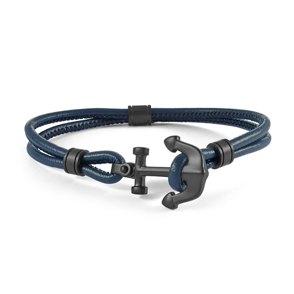 Blue Leather Bracelet with Matte Black Anchor Clasp The Ring Austin Round Rock, TX