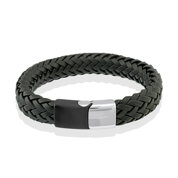 Black Thick Woven Leather Bracelet with Sideways Slasp The Ring Austin Round Rock, TX