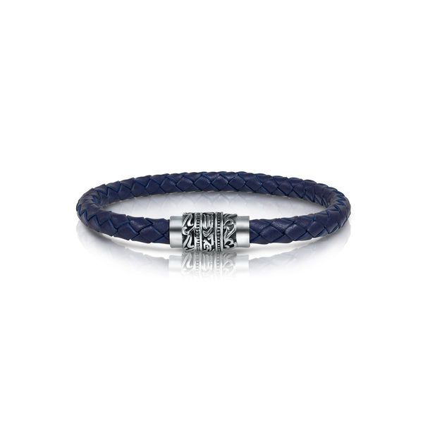 Blue Woven Leather Bracelet with Engraved Clasp The Ring Austin Round Rock, TX