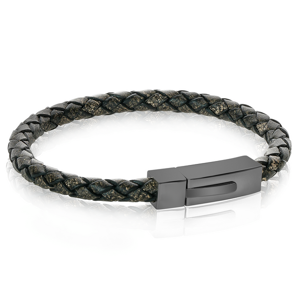 Vintage Woven Leather Bracelet with Matte Black Steel Clasp The Ring Austin Round Rock, TX