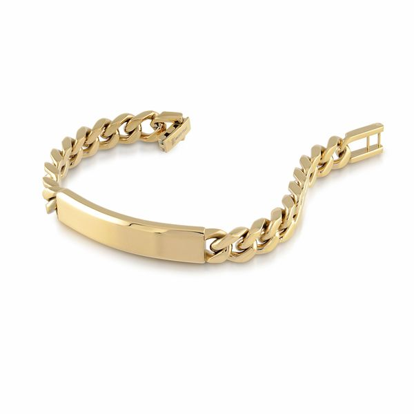 Gold Steel Curb-Link Bracelet with I.D Plate The Ring Austin Round Rock, TX