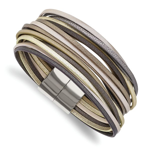 7.25MM Multi-Strand Faux Leather Bracelet Stainless Steel Polished The Ring Austin Round Rock, TX