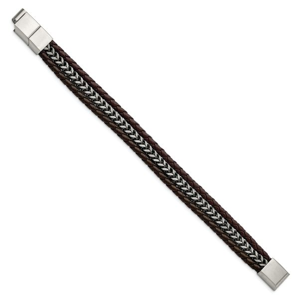 8.25MM Stainless Steel Antiqued and brushed Brown leather Bracelet Image 2 The Ring Austin Round Rock, TX