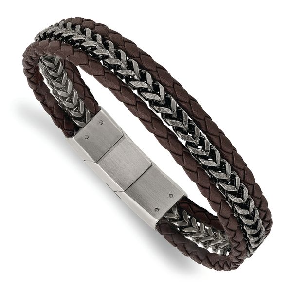 8.25MM Stainless Steel Antiqued and brushed Brown leather Bracelet The Ring Austin Round Rock, TX