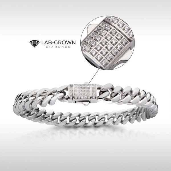 Stainless Steel Cuban Bracelet with Lab Grown Diamonds On Box Clasp Image 3 The Ring Austin Round Rock, TX