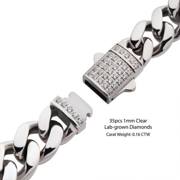 Stainless Steel Cuban Bracelet with Lab Grown Diamonds On Box Clasp The Ring Austin Round Rock, TX