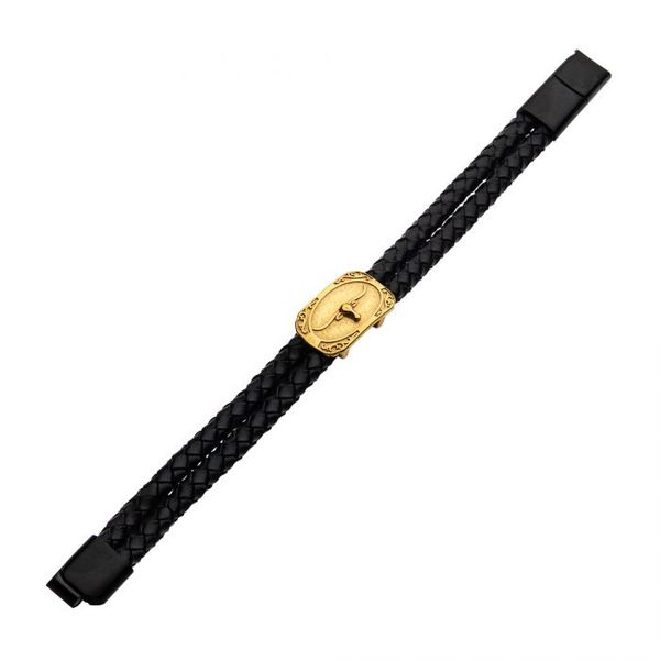 Black Double Strand Leather Bracelet With Gold Longhorn Image 3 The Ring Austin Round Rock, TX