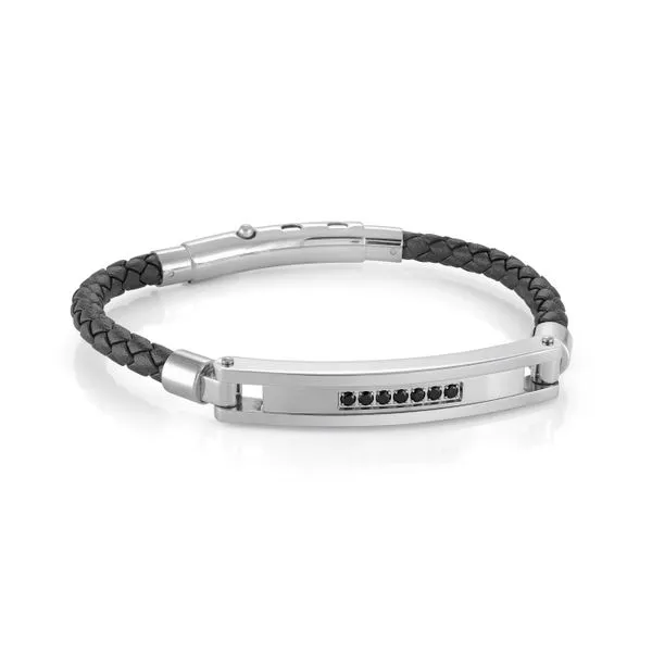Stainless Steel Black Cubic Zirconia With Black Leather Adjustable Clasp BraceleT The Ring Austin Round Rock, TX