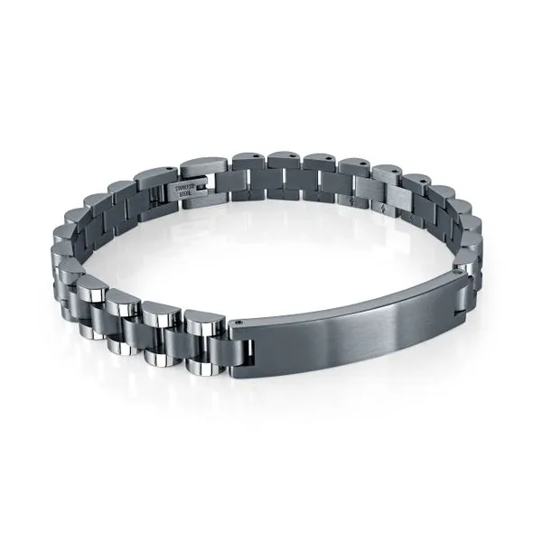 Gunmetal Ion-Plated Stainless Steel Engravable Brushed Center Rolex Watch Link Bracelet The Ring Austin Round Rock, TX
