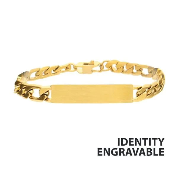 Stainless Steel Gold Plated Engravable Double ID Plate with 7mm Curb Chain Bracelet Image 2 The Ring Austin Round Rock, TX