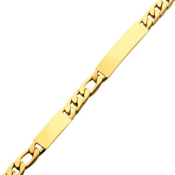 Stainless Steel Gold Plated Engravable Double ID Plate with 7mm Curb Chain Bracelet Image 3 The Ring Austin Round Rock, TX