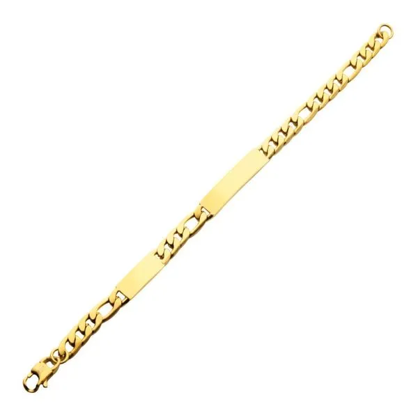 Stainless Steel Gold Plated Engravable Double ID Plate with 7mm Curb Chain Bracelet The Ring Austin Round Rock, TX