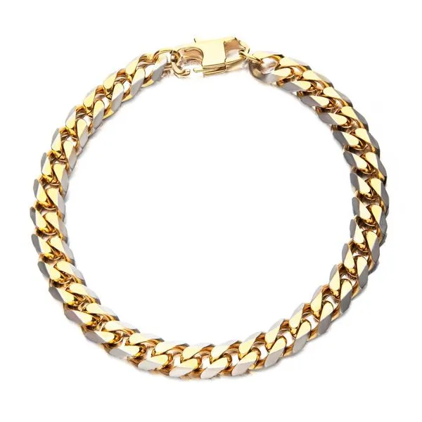 Stainless Steel Gold Plated Diamond Cut Curb 8mm Chain with Lobster Clasp Bracelet 8.5'' Image 2 The Ring Austin Round Rock, TX