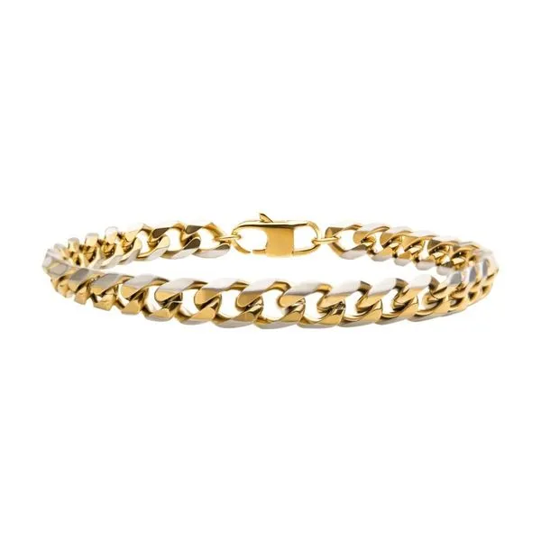 Stainless Steel Gold Plated Diamond Cut Curb 8mm Chain with Lobster Clasp Bracelet 8.5'' The Ring Austin Round Rock, TX