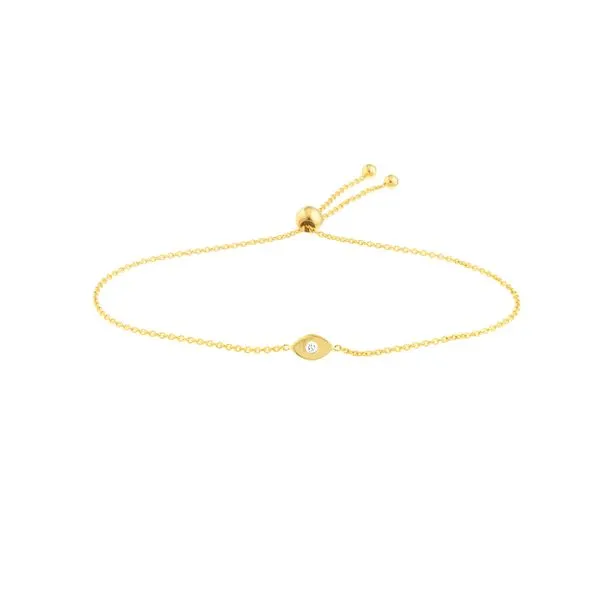 14K YG Evil Eye Bolo Bracelet Adjustable With Mined Diamond The Ring Austin Round Rock, TX