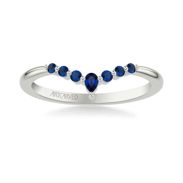 14K WG Chevron Band Natural Blue Sapphires rounds and Pear center point Image 2 The Ring Austin Round Rock, TX