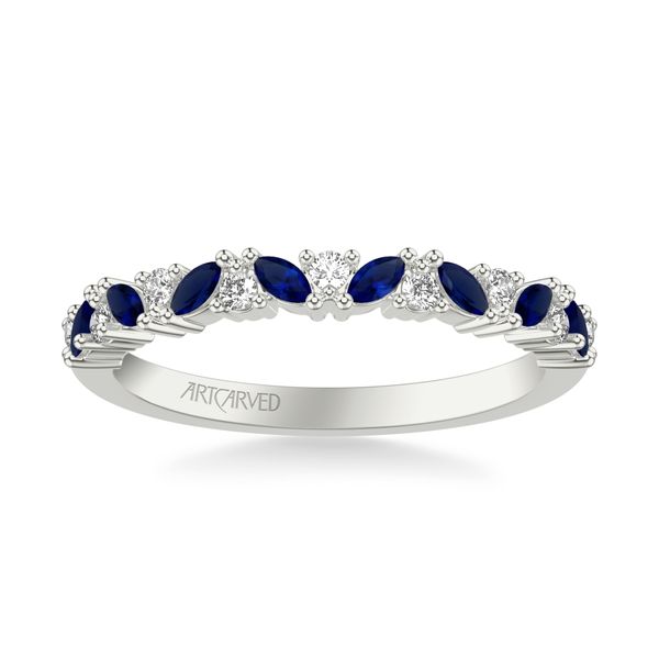 14K WG Natural Blue Sapphire Alternating with Mined diamonds ladies Band Image 2 The Ring Austin Round Rock, TX