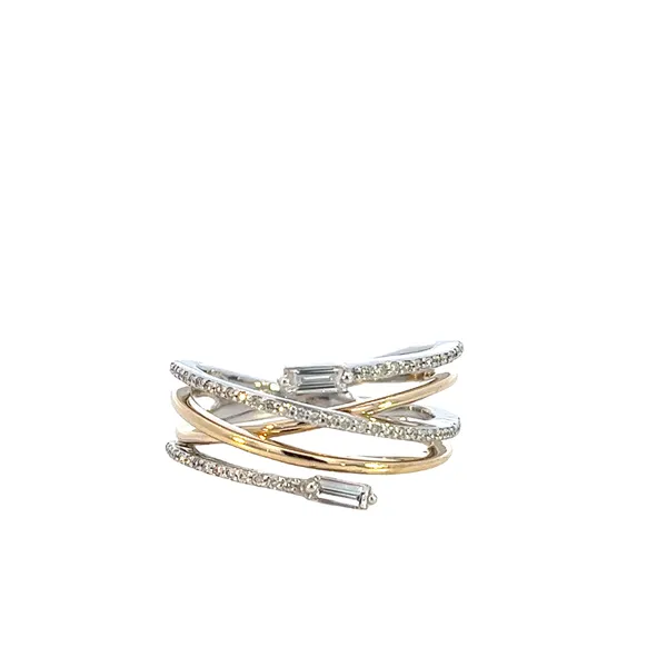 1/3CTW 14K WG/YG Mined Diamond Baguette Crossing Band With YG polished Ring Image 2 The Ring Austin Round Rock, TX