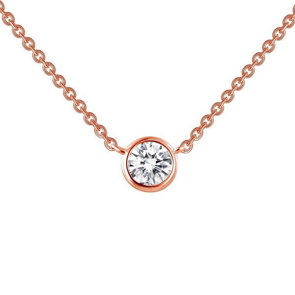 SS Rose Gold Plated bezel-set solitaire necklace 3/8ctw 18