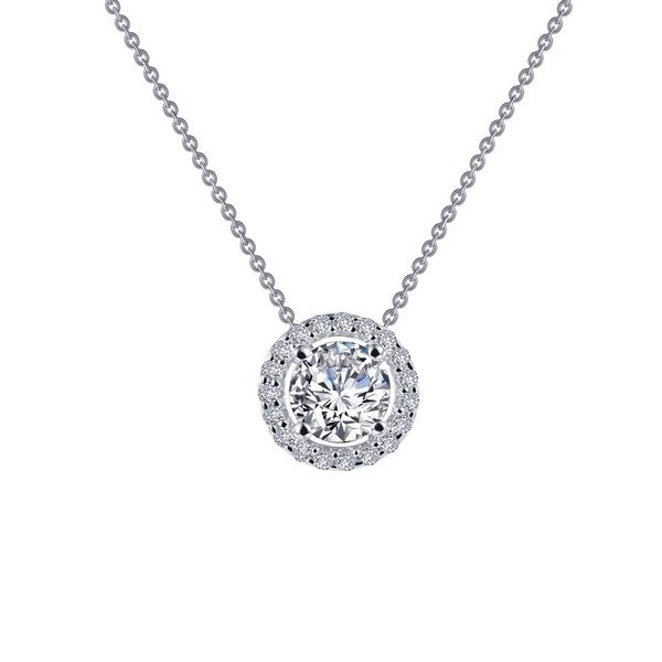 SS bonded with platinum round halo necklace w/ simulated diamonds 5/8ctw 18