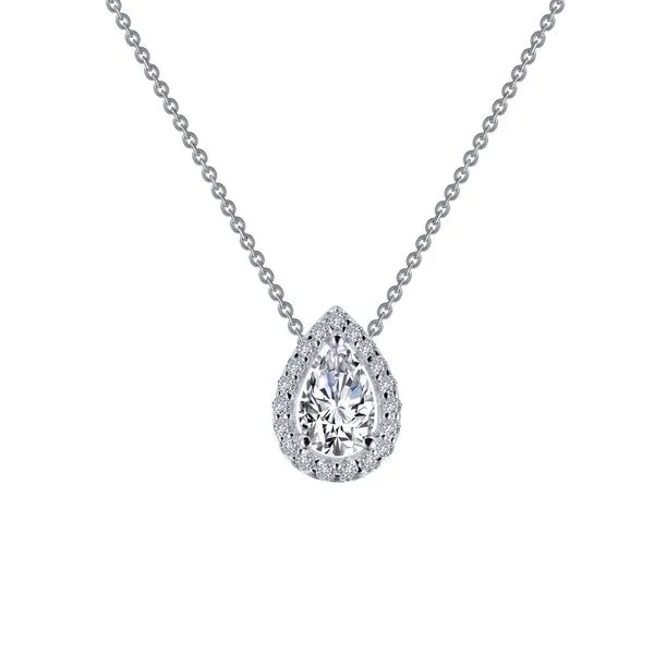 SS bonded with platinum pear halo necklace w/ simulated diamonds 5/8ctw 18