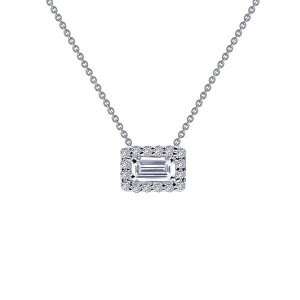 SS bonded with platinum baguette halo necklace w/ simulated diamonds 1/4ctw 18