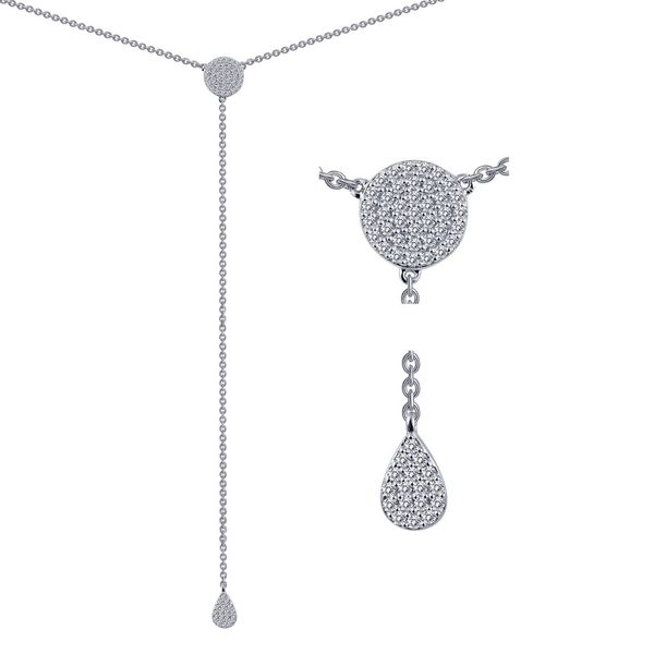 SS bonded with platinum pave tear drop Y- necklace w/ simulated diamonds 1/2ctw 17