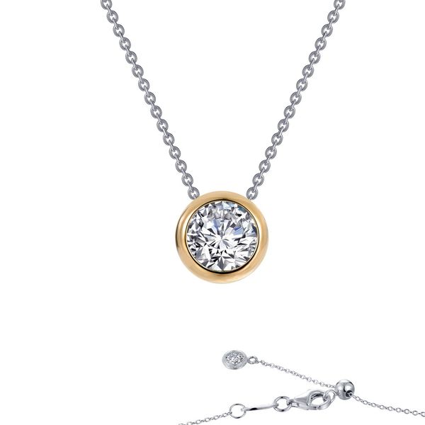 SS bonded with platinum adjustable bezel solitaire necklace w/ simulated diamonds 3/4ctw to 18