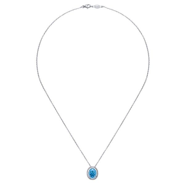 925 Sterling Silver Beaded Frame Oval Blue Topaz Necklace Image 2 The Ring Austin Round Rock, TX