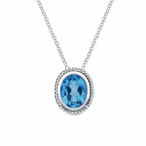 925 Sterling Silver Beaded Frame Oval Blue Topaz Necklace The Ring Austin Round Rock, TX