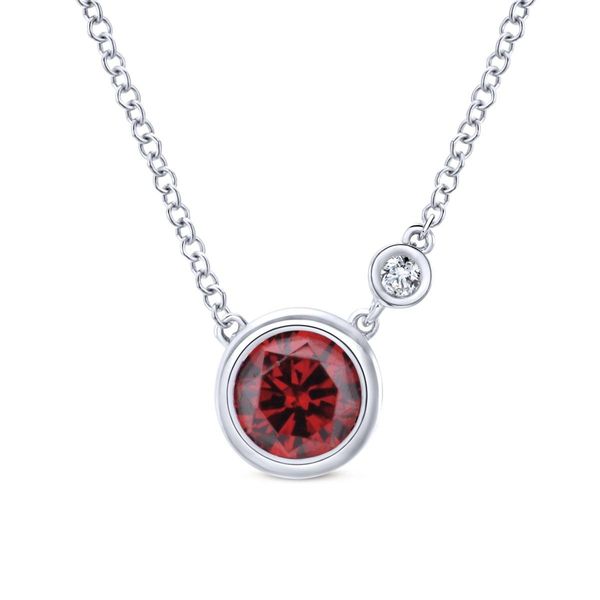 925 Sterling Silver Round Bezel Set Garnet and Mined Diamond Necklace The Ring Austin Round Rock, TX