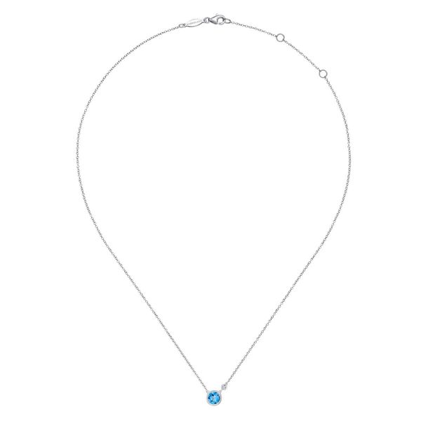 925 Sterling Silver Round Bezel Set Swiss Blue Topaz and Mined Diamond Necklace Image 2 The Ring Austin Round Rock, TX