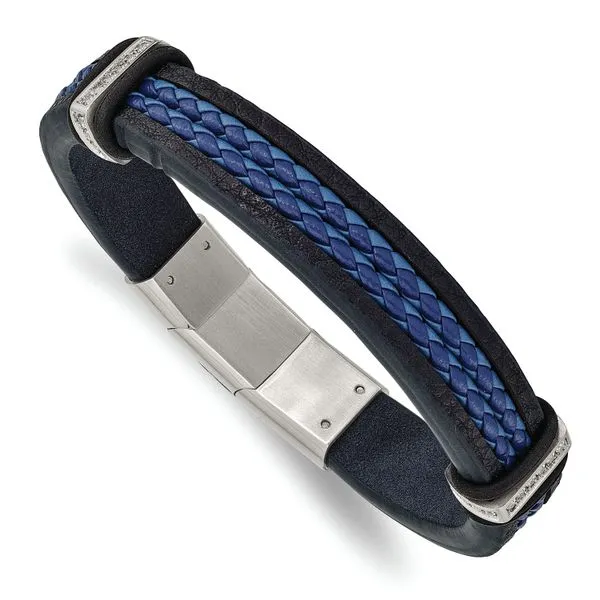 8IN W/.5in Blue Leather W/CZ Stainless Steel The Ring Austin Round Rock, TX