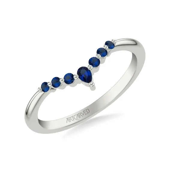 14K WG Chevron Band Natural Blue Sapphires rounds and Pear center point The Ring Austin Round Rock, TX