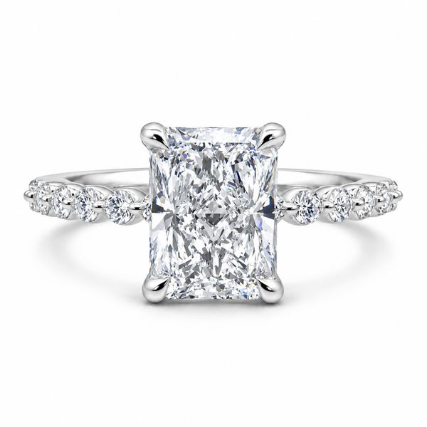 2 3/8 Carat Radiant Lab Grown Diamond Engagement Ring in 14K White Gold with a Shared Prong Style Setting