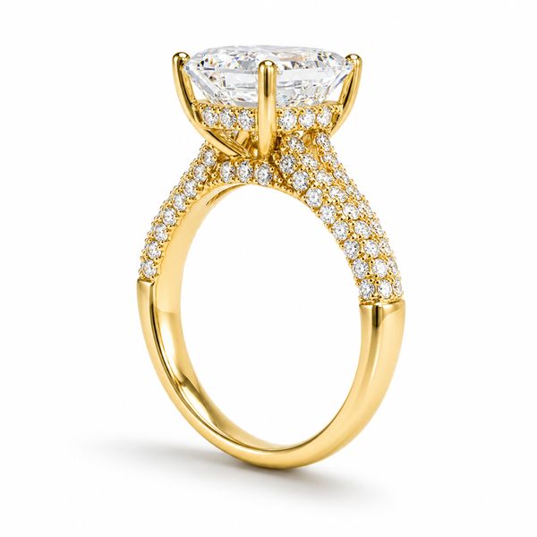 4 3/4 Carat Emerald Lab Grown Diamond Engagement Ring in 14K Yellow Gold with a Split Shank Pave Setting Image 2 The Source Fine Jewelers Greece, NY