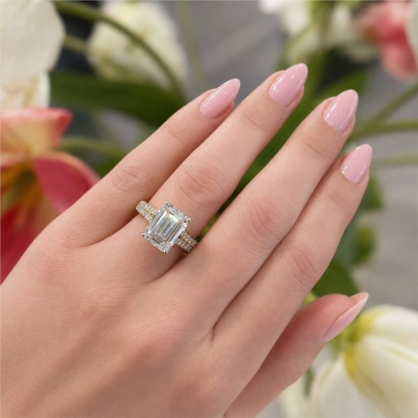 4 3/4 Carat Emerald Lab Grown Diamond Engagement Ring in 14K Yellow Gold with a Split Shank Pave Setting Image 3 The Source Fine Jewelers Greece, NY