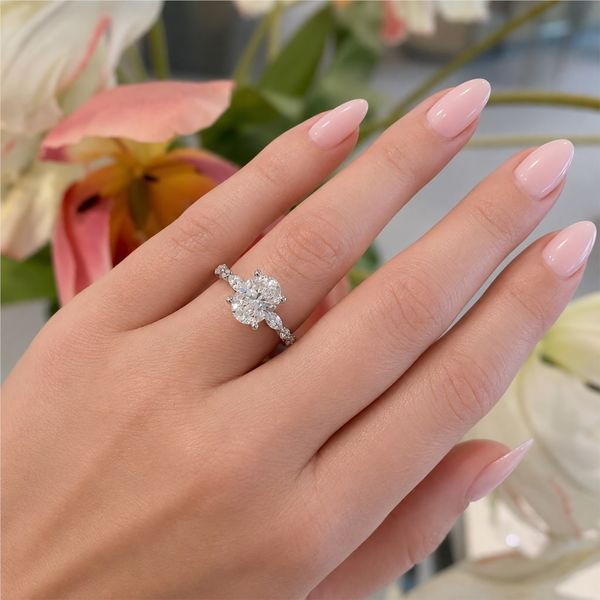 2 Carat Oval Lab Grown Diamond Engagement Ring in 14K White Gold with Marquise & Round Diamond Accents Image 3 The Source Fine Jewelers Greece, NY