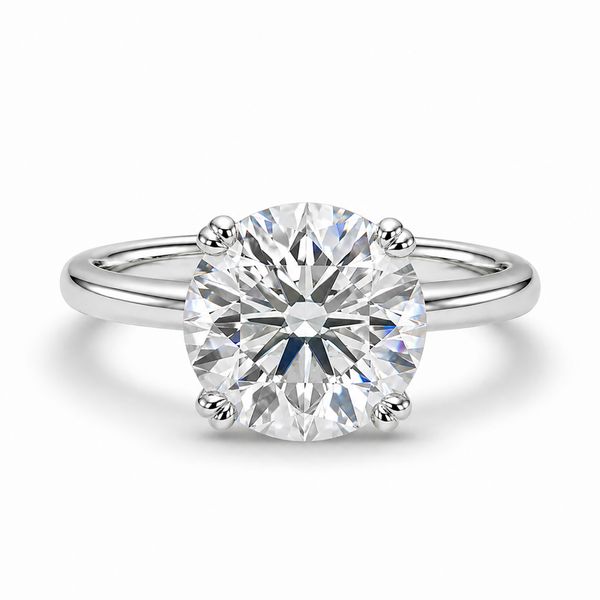 3 Carat Round Lab Grown Diamond Solitaire Engagement Ring in 14K White Gold with Tulip Setting