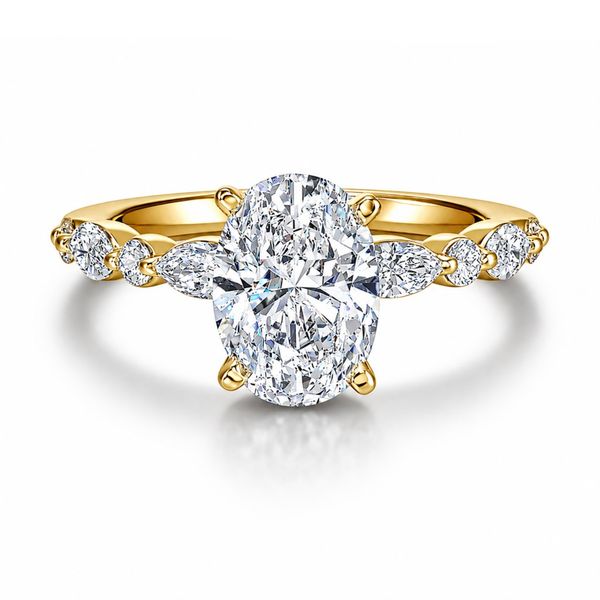 2 Carat Oval Lab Grown Diamond Engagement Ring in 14K Yellow Gold with Marquise & Round Diamond Accents The Source Fine Jewelers Greece, NY