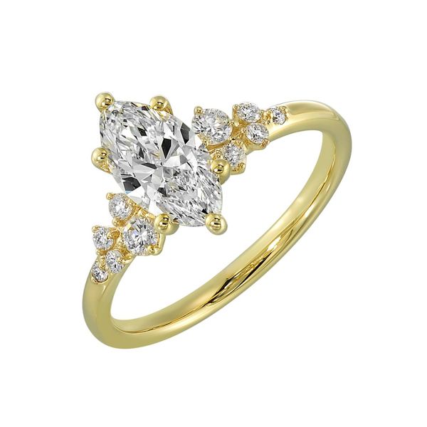 1 Carat Marquise Lab Grown Diamond Engagement Ring in a 10K Yellow Gold Setting with 10 Round Lab Grown Diamonds Totaling 1/5 Carats Image 2 The Source Fine Jewelers Greece, NY