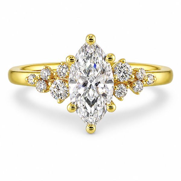 1 Carat Marquise Lab Grown Diamond Engagement Ring in a 10K Yellow Gold Setting with 10 Round Lab Grown Diamonds Totaling 1/5 Carats The Source Fine Jewelers Greece, NY
