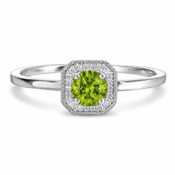 10K White Gold Halo Ring with a Round Peridot