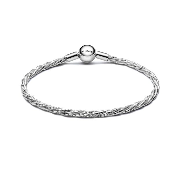7.9" Pandora Sterling Silver Round Pandora Clasp Twisted Snake Chain Bracelet Image 2 The Source Fine Jewelers Greece, NY