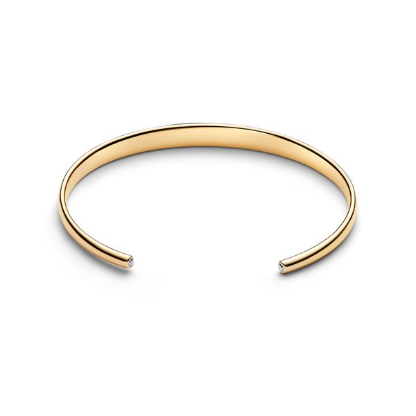 Pandora 14K Yellow Gold Plated Engraveable Open Bangle Featuring Round Cubic Zirconia Image 2 The Source Fine Jewelers Greece, NY