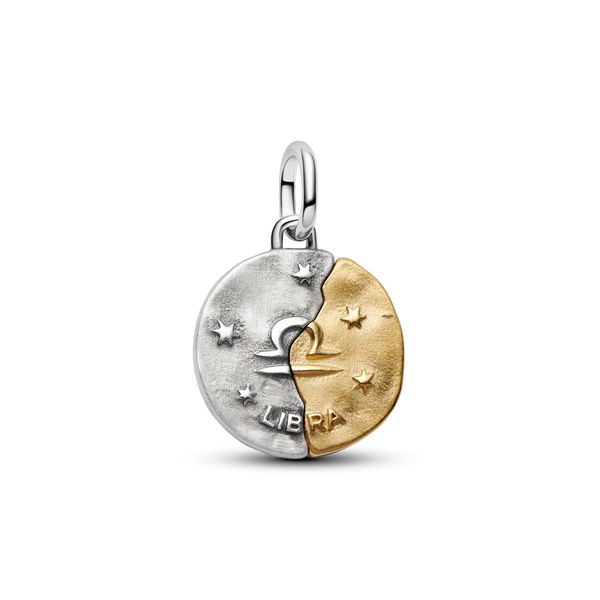Pandora 14K Yellow Gold Plated & Sterling Silver Libra Zodiac Medallion Charm Image 2 The Source Fine Jewelers Greece, NY