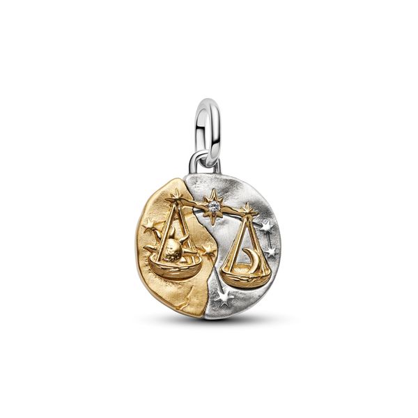 Pandora 14K Yellow Gold Plated & Sterling Silver Libra Zodiac Medallion Charm The Source Fine Jewelers Greece, NY
