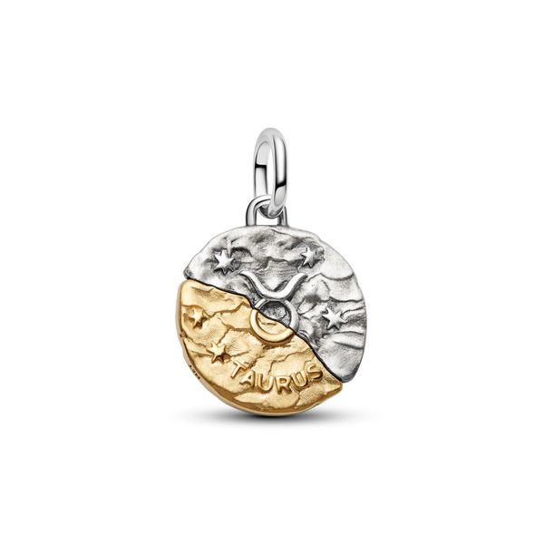 Pandora 14K Yellow Gold Plated & Sterling Silver Taurus Zodiac Medallion Charm Image 2 The Source Fine Jewelers Greece, NY